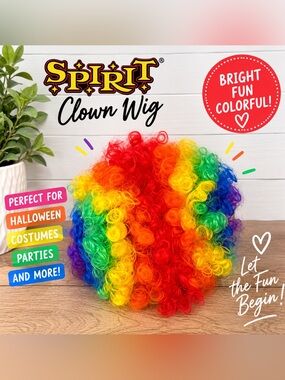 🌈 Spirit Rainbow Clown Wig Curly Halloween Costume One Size